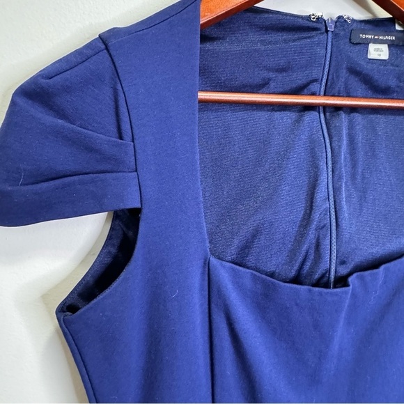 Tommy Hilfiger Adriane Dress Cap Sleeve Square Neck Dress Navy Blue Size 10 - Picture 5 of 10